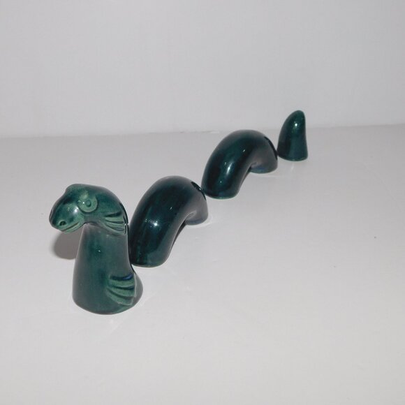 4 pc Vintage Loch Ness Monster Nessie Green Ceramic Pottery Figurine Scotland - Picture 1 of 7